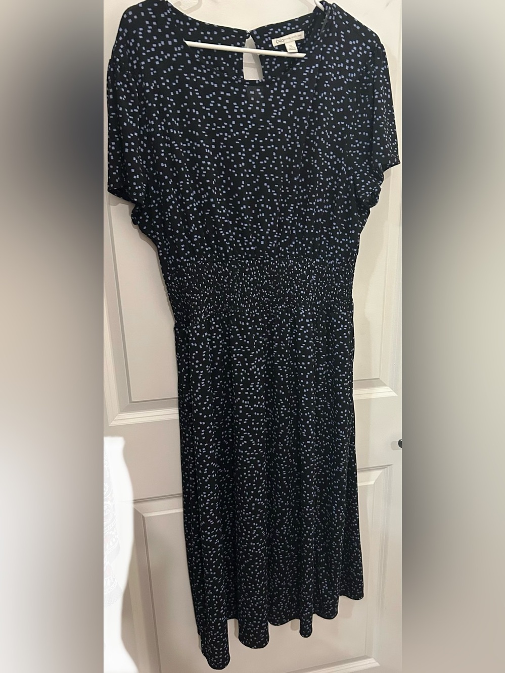 CATO Women’s Dress Black with Blue Box Pattern Casual Short Sleeve Pockets XL